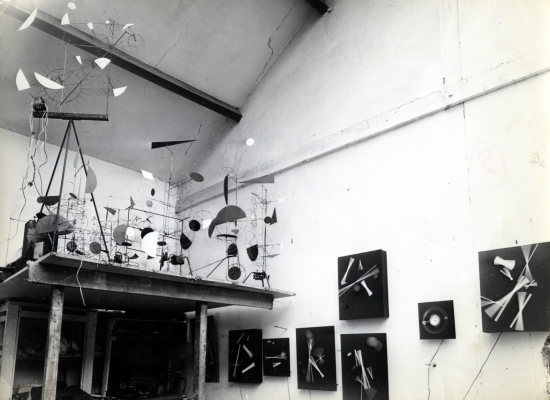 Works on a platform in the studio at Impasse Ronsin, Paris, winter 1954, Photo: Rune Hassner Works on a platform in the studio at Impasse Ronsin, Paris, winter 1954, Photo: Rune Hassner